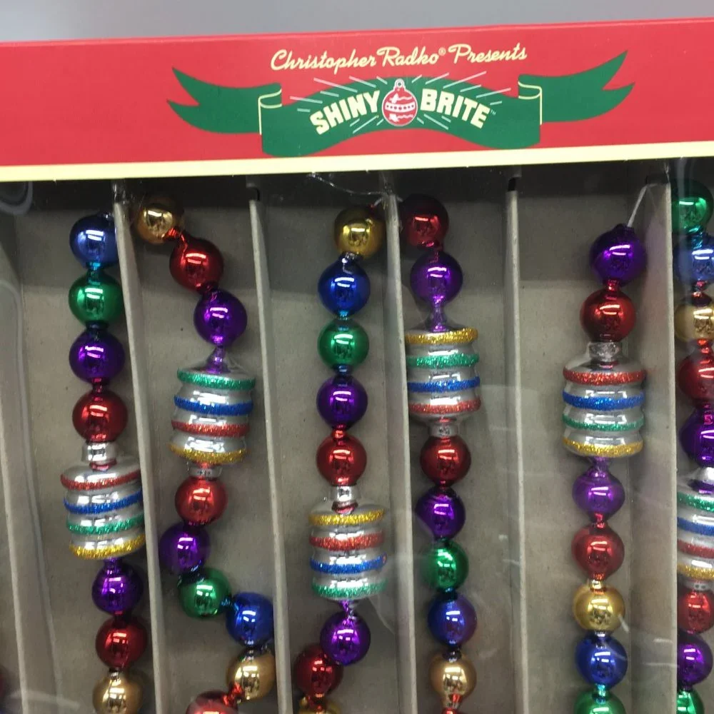 Christopher Radko Shiny Brite Glass Bead Christmas Tree Garland Jewel Tone 14ft
